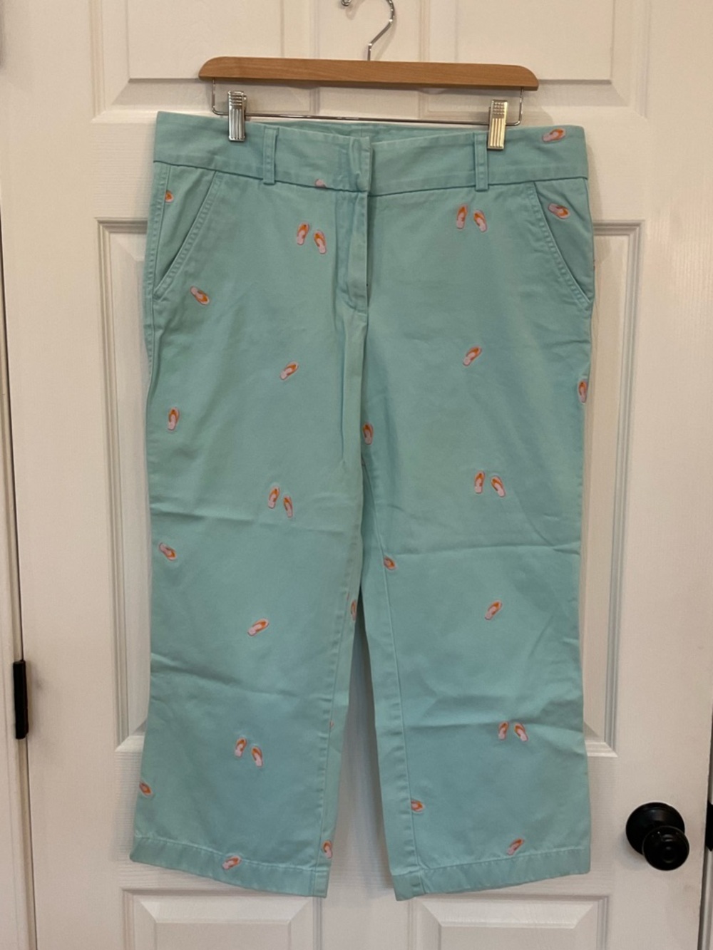 Vintage J. Crew Aqua Embroidered Flip-Flop Cotton Khaki Pants